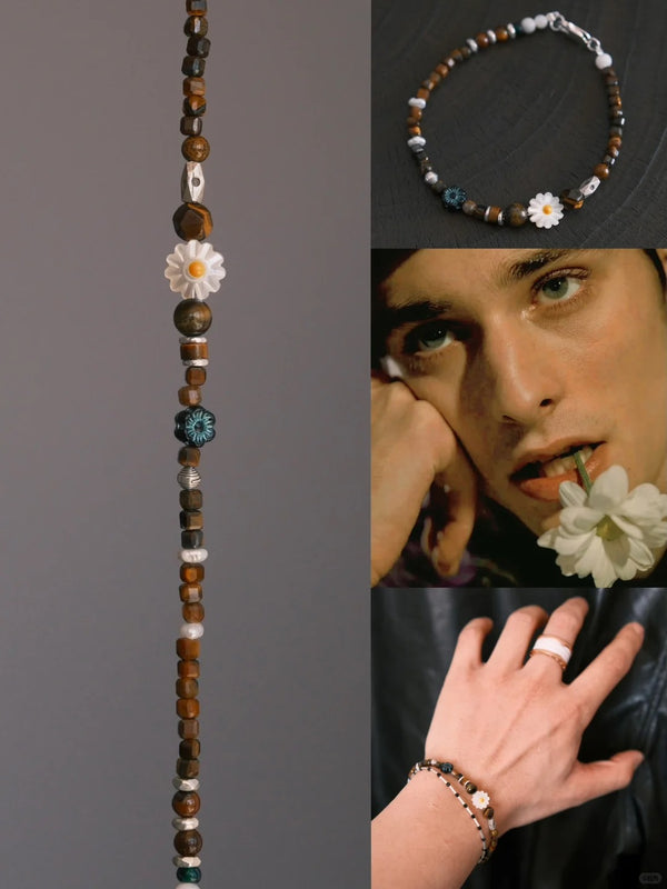 Men’s Bracelet | Daisy Youth – Original Design with Tiger Eye, Mother of Pearl, Czech Glass