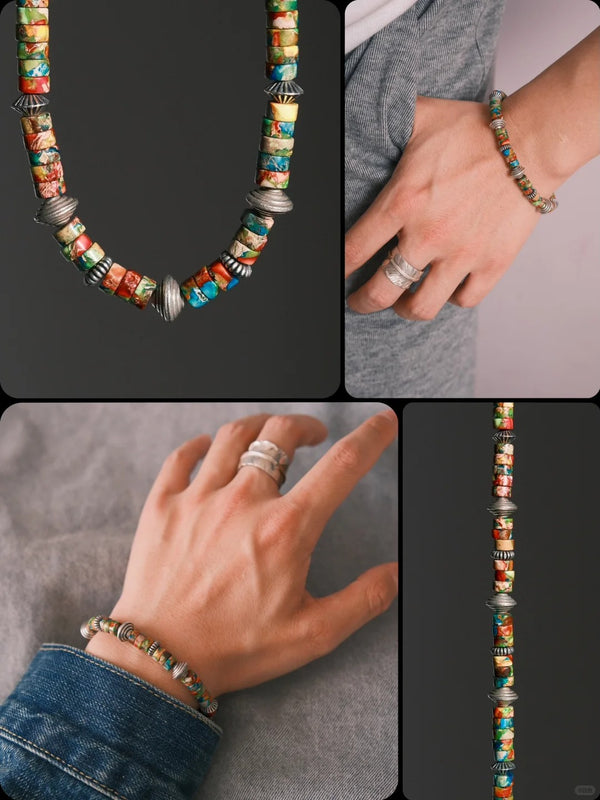 Iridescent Modern Bracelet – Colorful Gemstones with Handmade 925 Silver UFO Bead