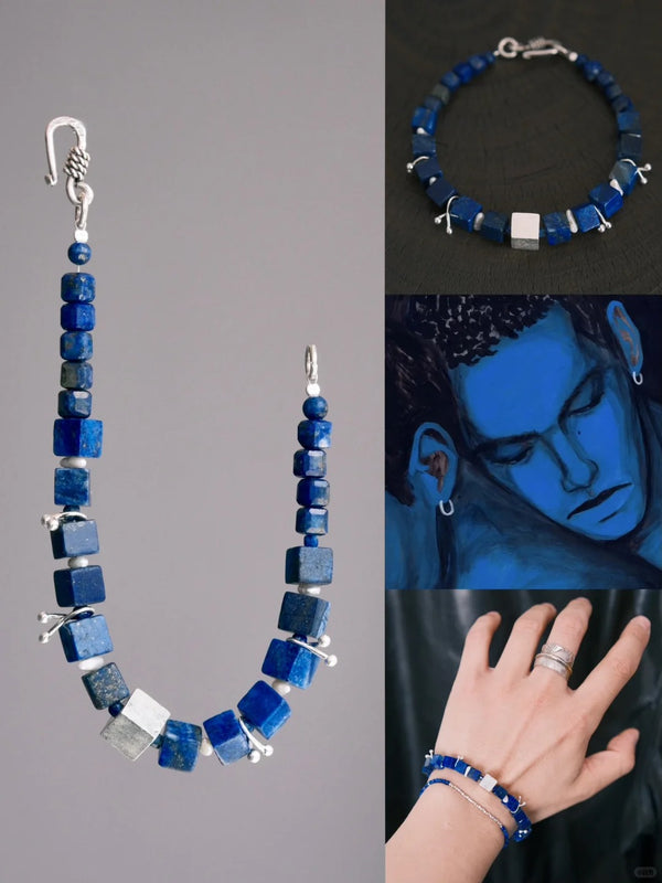 Blue DNA Men’s Bracelet – Natural Lapis Lazuli, Deep Sea Pearls & 925 Sterling Silver Handcrafted