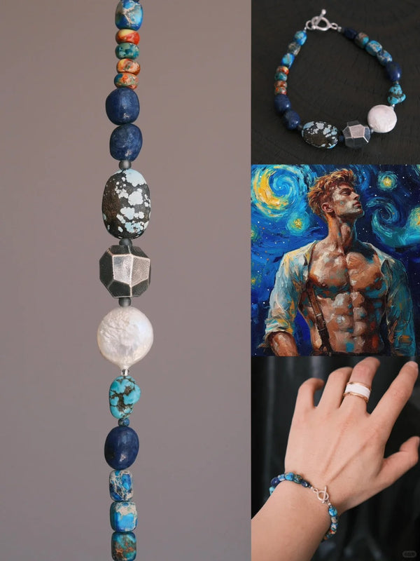 Van Gogh Starry Night Bracelet – Original Design with Turquoise, Lapis Lazuli & Silver