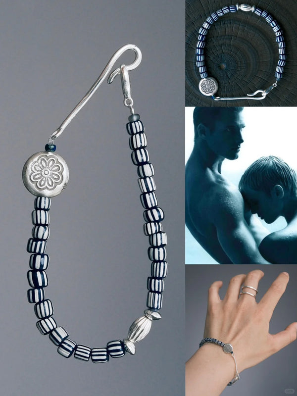 Men’s Bracelet | Flower of Victory – Vintage Silver & Glass Bead Design