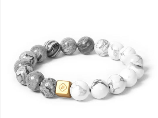 Your Map, Our Story – Gray Map Stone & White Turquoise Couple Bracelet